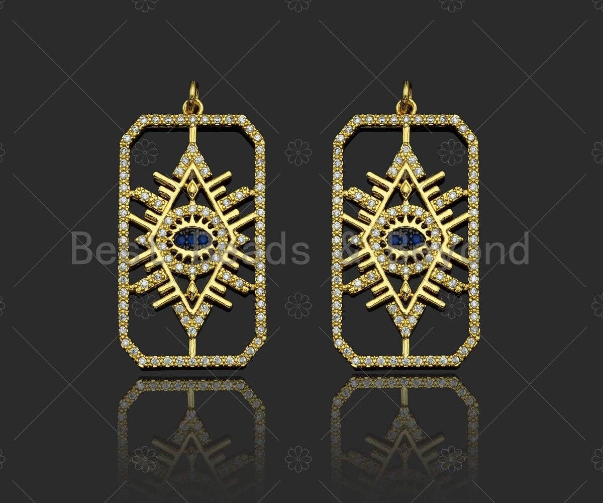 CZ Micro Pave Evil Eye On Rectangle Shape Pendant/Charm,Cubic Zirconia Charm, Necklace Bracelet Charm Pendant,20x37mm, Sku#L517