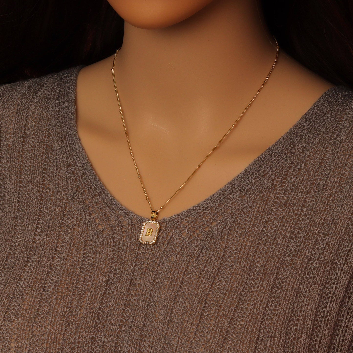 Gold Rectangle Initial Charm, Alphabet Name Letter Charm Adjustable Necklace,sku#LX718