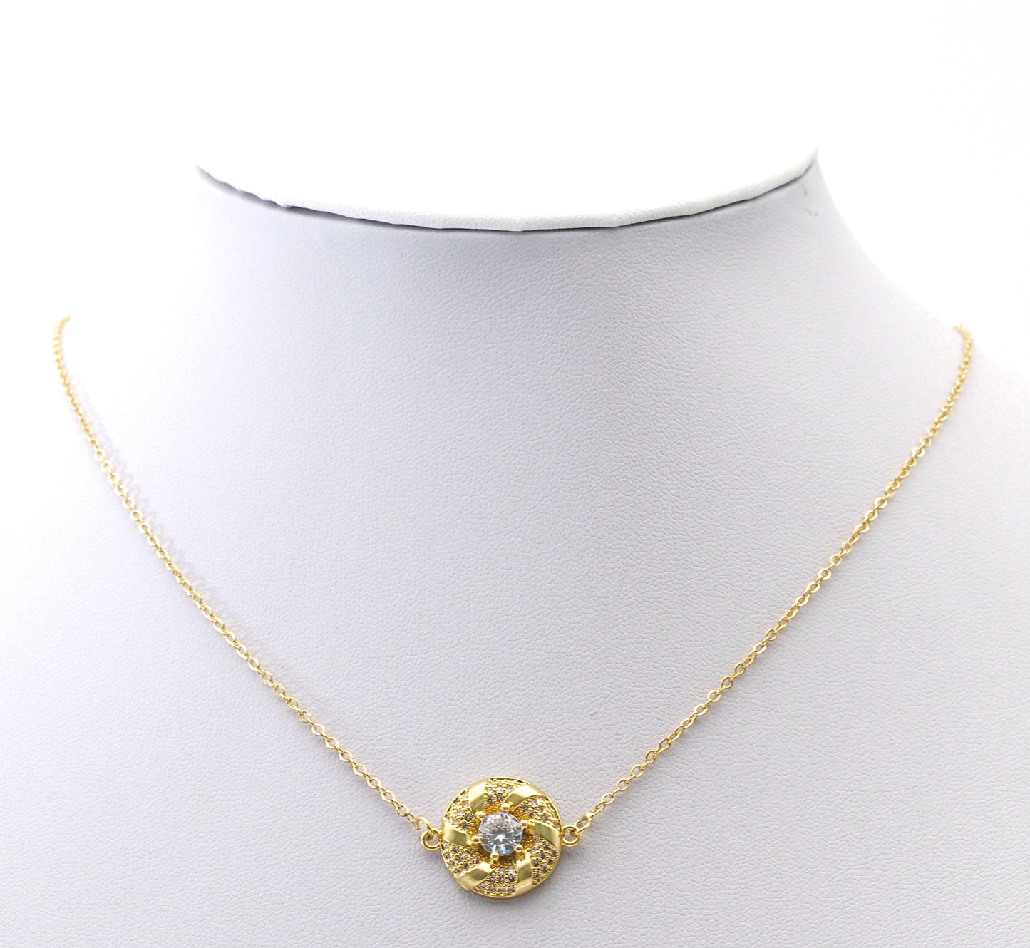 Big CZ Gold Swirl Round Connector Charm, Sku#LK769
