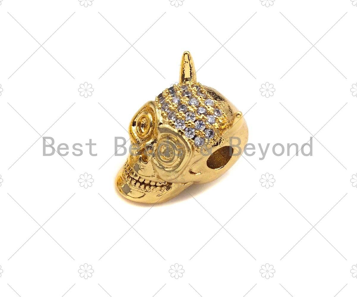 CZ  Micro Pave Skull Spacer Beads, Micro Pave Cubic ZirconiaBeads, Monster Head Beads, Large Hole Beads, Men's Jewelry Findings, sku#LK93