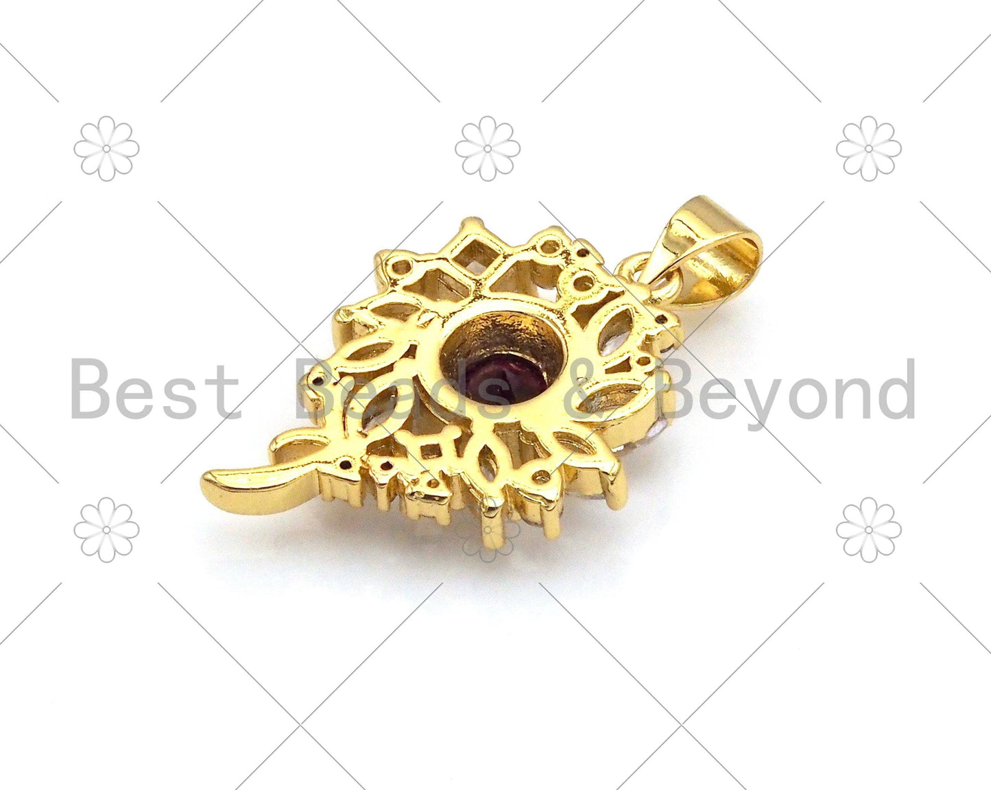 Big Fuchsia CZ Micro Pave Sunflower Shape Pendant, 18K Gold Filled Flower Charm, Big CZ Pave Pendant,17x24mm, Sku#LK373