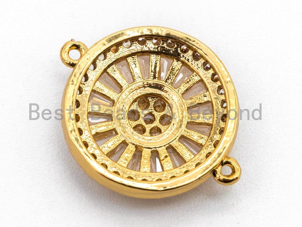 CZ Micro Pave Clear Crystal Evil Eyes Coin Connector for Bracelet/Necklace, Cubic Zirconia Space Connector Link, 14x18mm, 1pc, sku#A53