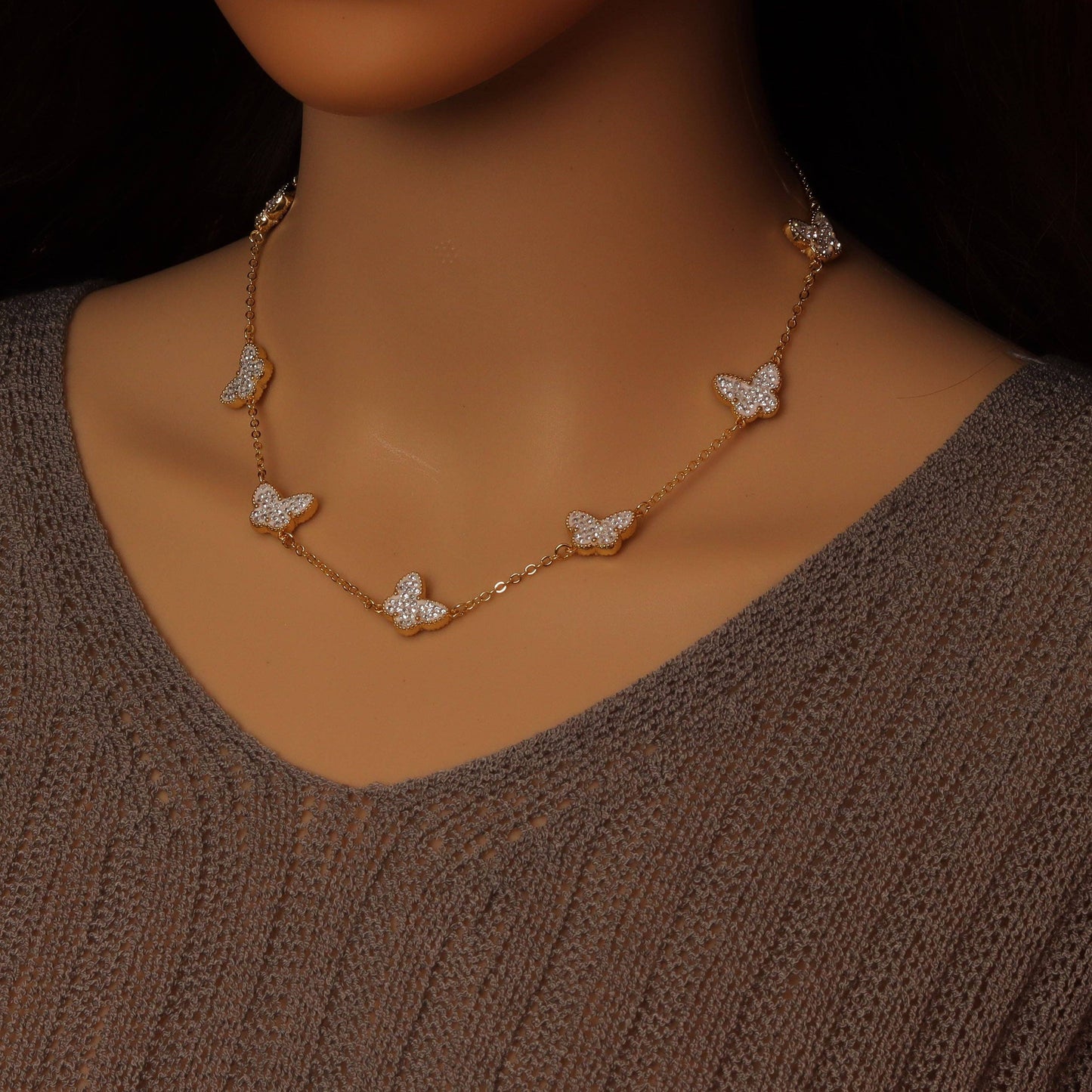 Black White Double Sided Butterfly Link Adjustable Necklace, Sku#FH235