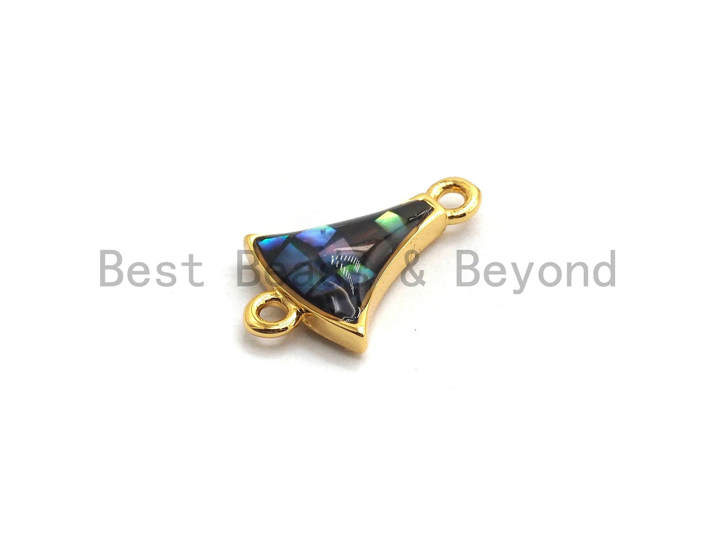 100% Natural Abalone Fan Shaped Small Bell Connector, Gold/Silver Plated Finish, Abalone Shell Charm, Abalone Beads, 10x15mm,SKU#Z263