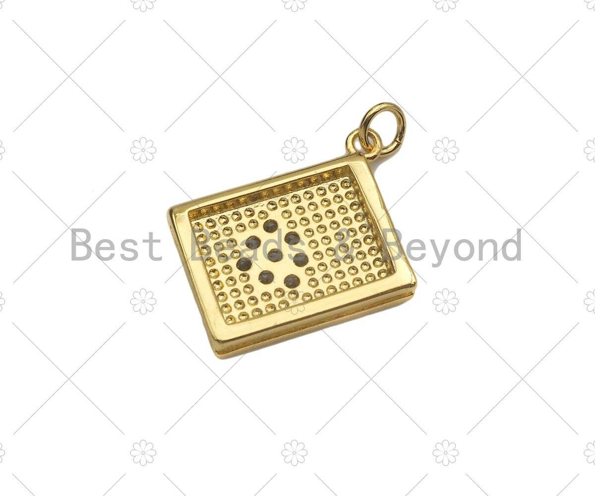 CZ Micro Pave Love Heart On Rectangle Shape Pendant/Charm,18K Dainty Gold Medallion Charm, Necklace Bracelet Charm,17x20mm, Sku#LK254
