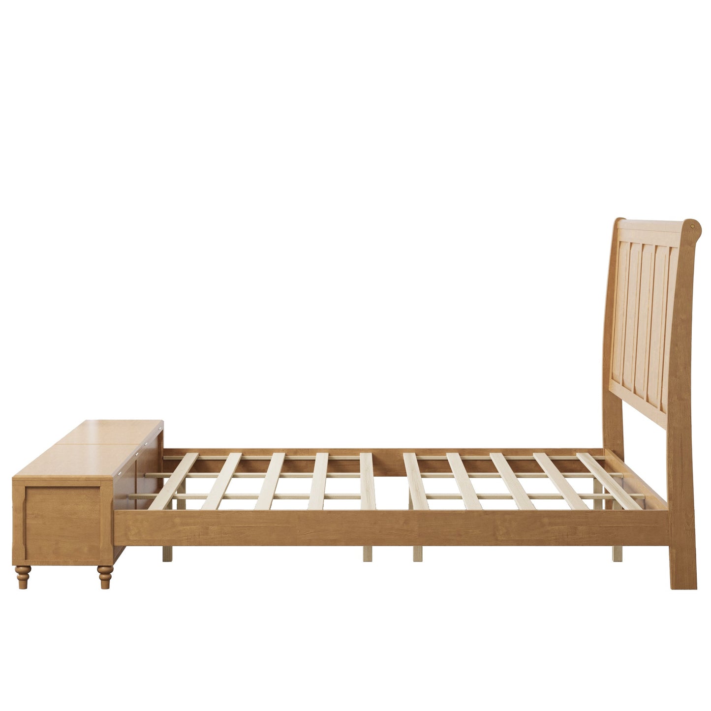 King Bed Frame with Tall Headboard and Storage Bench