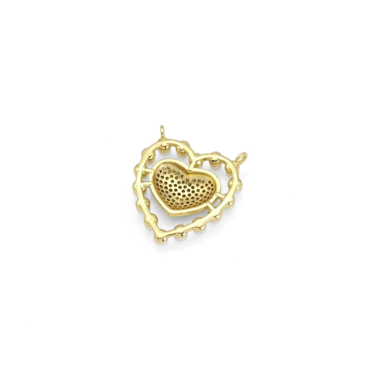Gold CZ Pearl Edge Heart Pendant, Sku#LK883