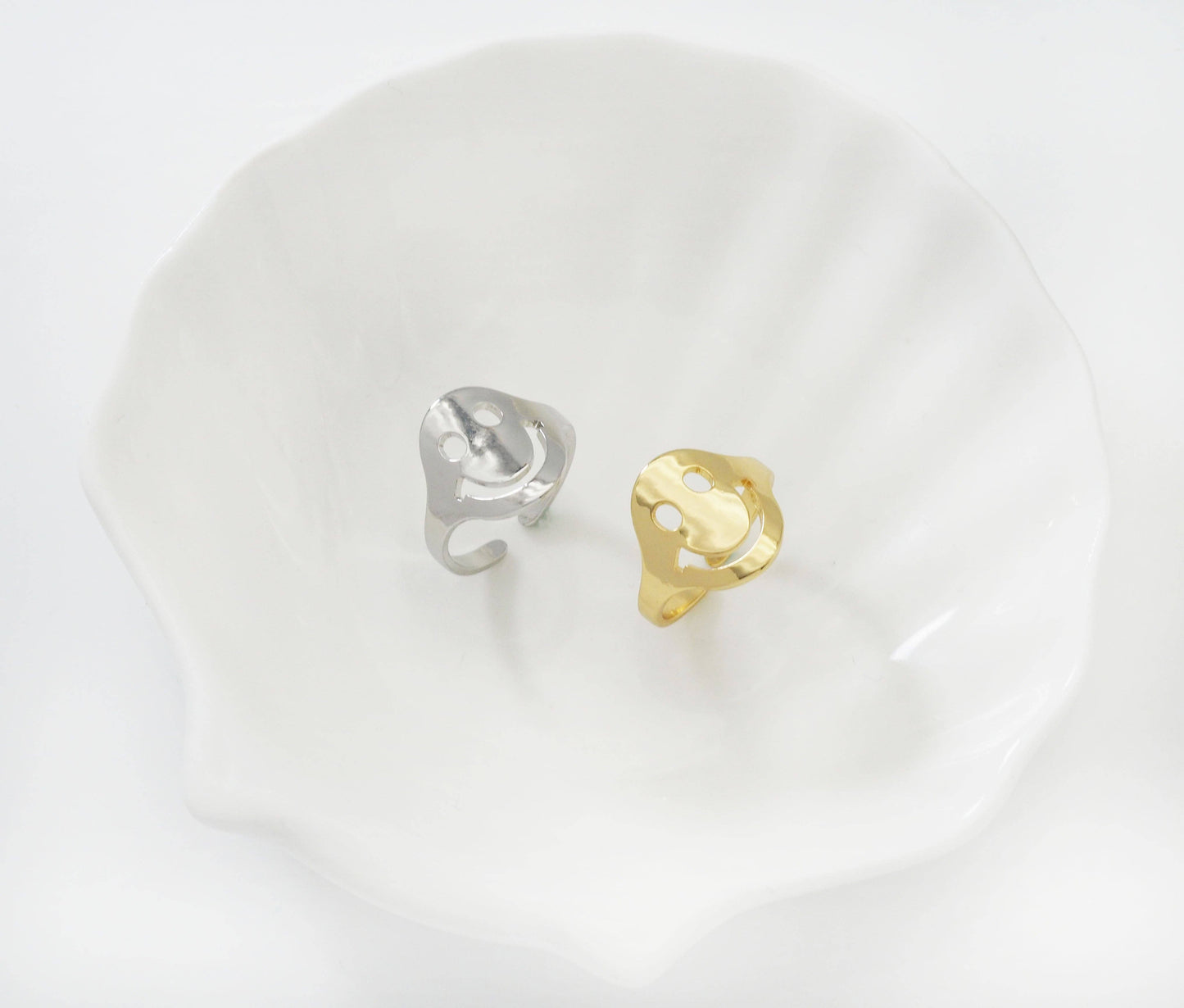 Gold Silver Smiley Face Adjustable Ring, Sku#FH215