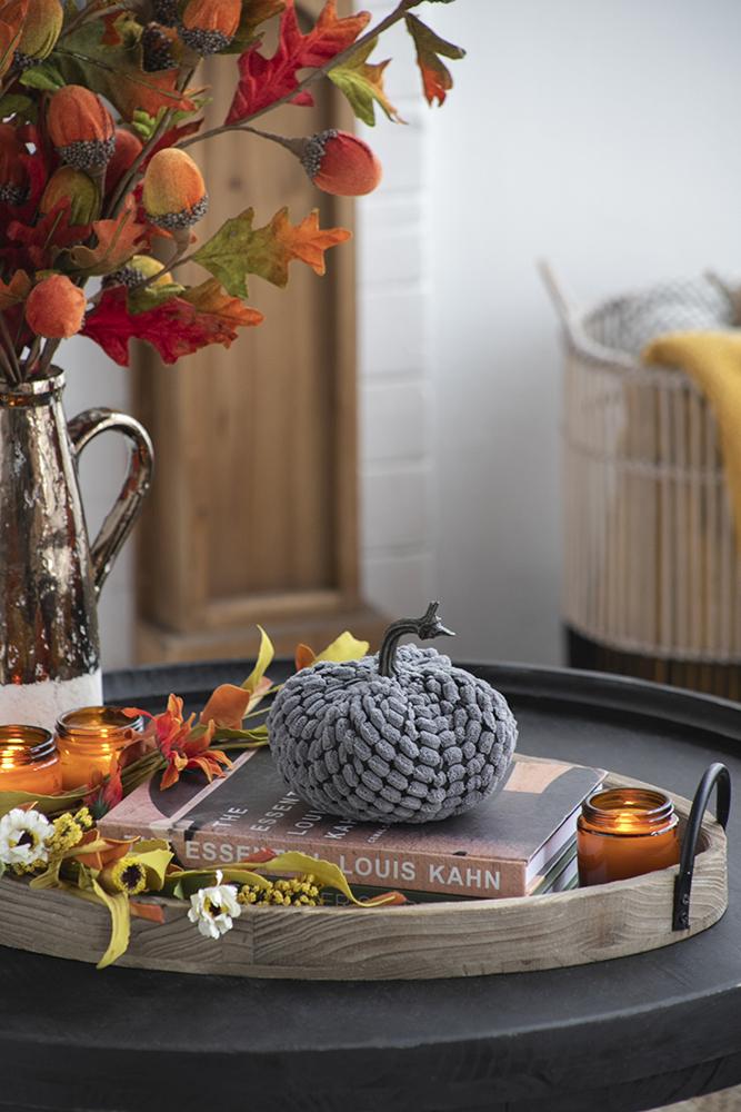 Chenille Weighted Pumpkin - Gray, Set of 3