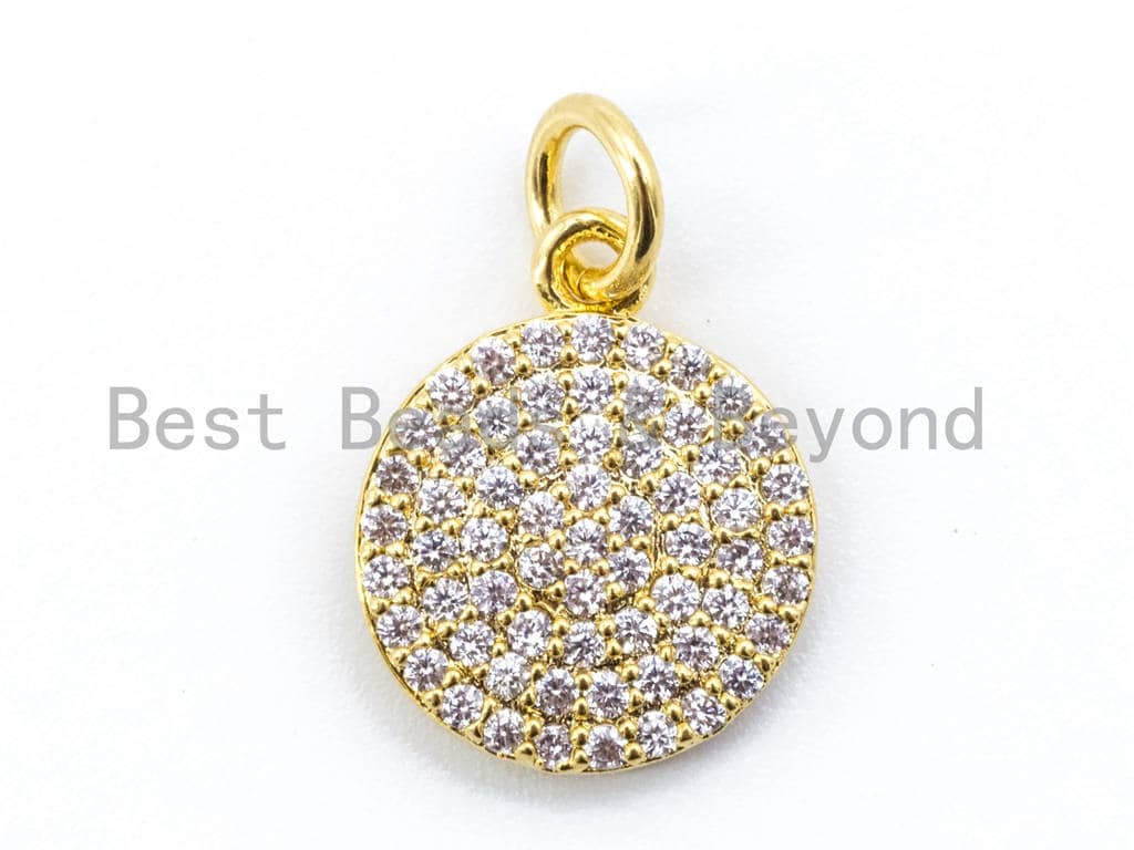CZ Clear Micro Pave Coin Charm, Round Disc Pave Charm, Gold/Rose Gold/Silver/Gunmetal Pave Dangle Charms,10mm/8mm/6mm, Sku#F125
