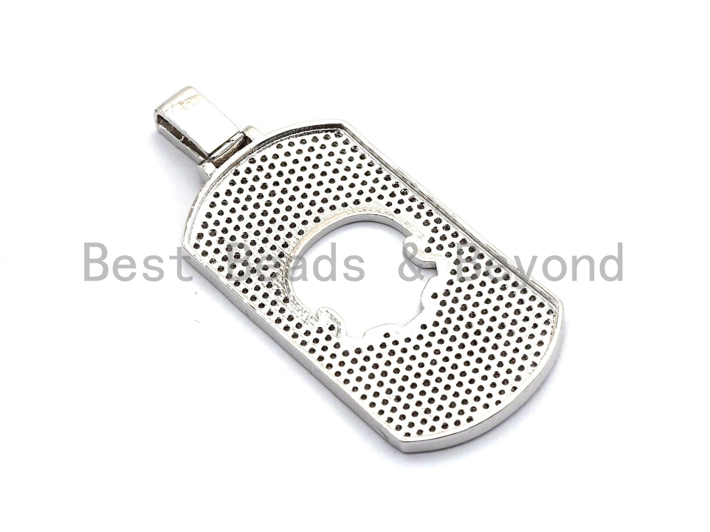 Large CZ Clear/Black Micro Pave Dog tag Hollow Out Skull Pen