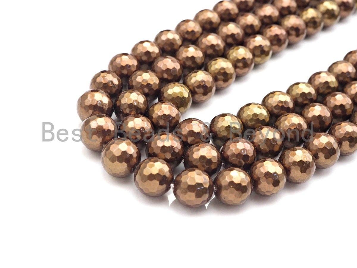 Natural Mother of Pearl Copper Color Round Faceted beads, 6mm/8mm/10mm/12mm MOP Beads, 15.5inch strand, SKU#T136C
