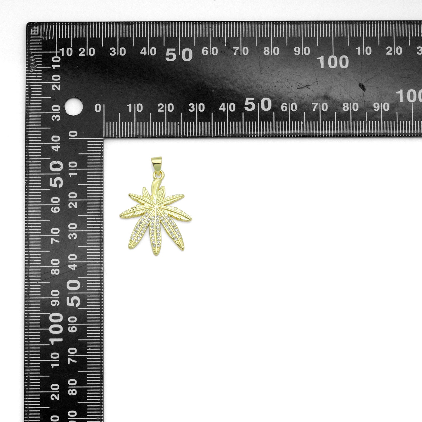 Clear CZ Gold Maple Leaf Charm Pendant, Sku#LK1169