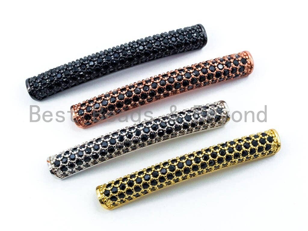 Black CZ Micro Pave Curved Tube, Spacer Tube for 2mm leather Cord Finding, Gold/Silver/Rose Gold/Gunmental, 37x5mm, sku#M70