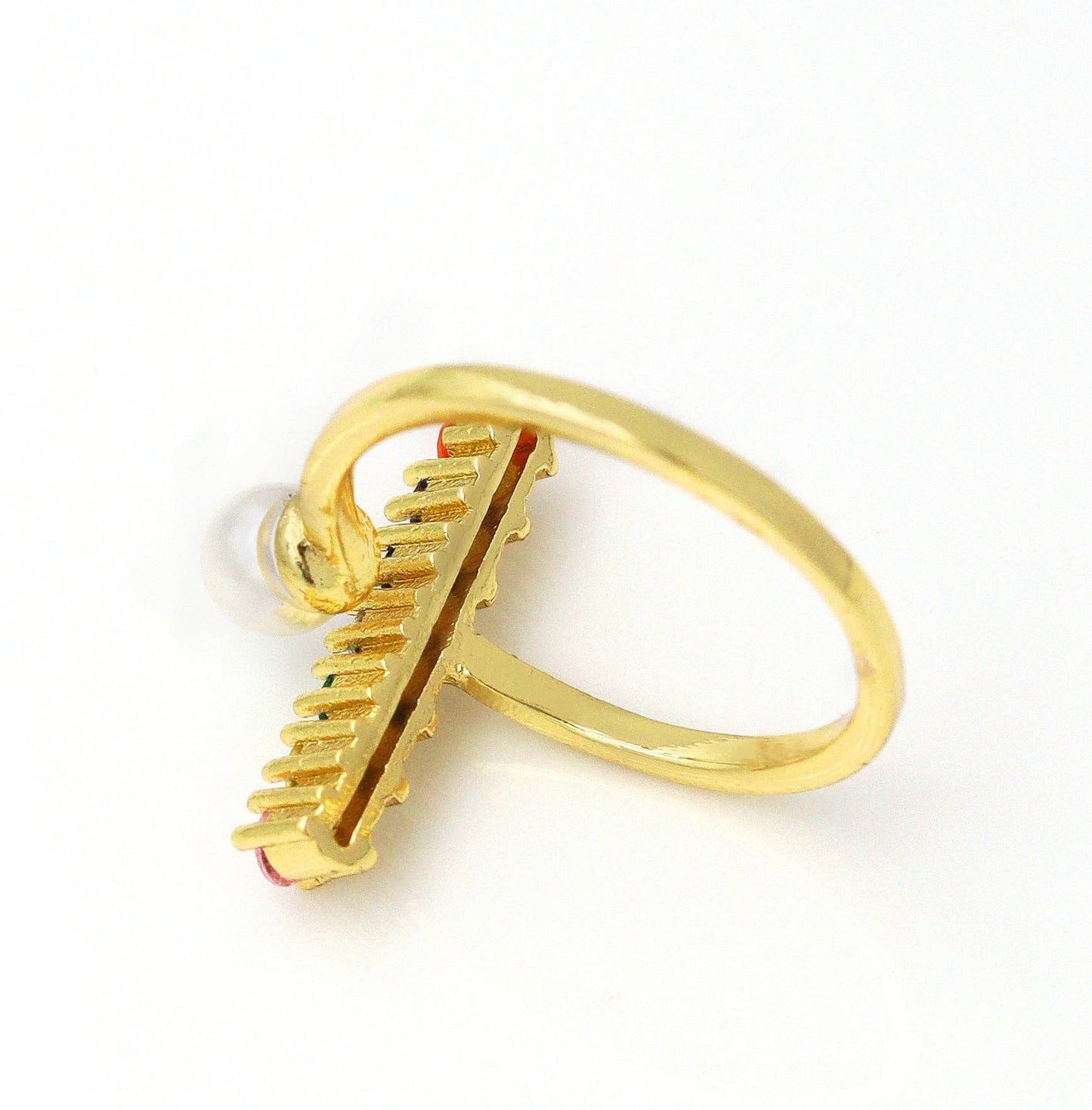 Colorful CZ Gold Bar Pearl Stackable Ring, Sku#JL139