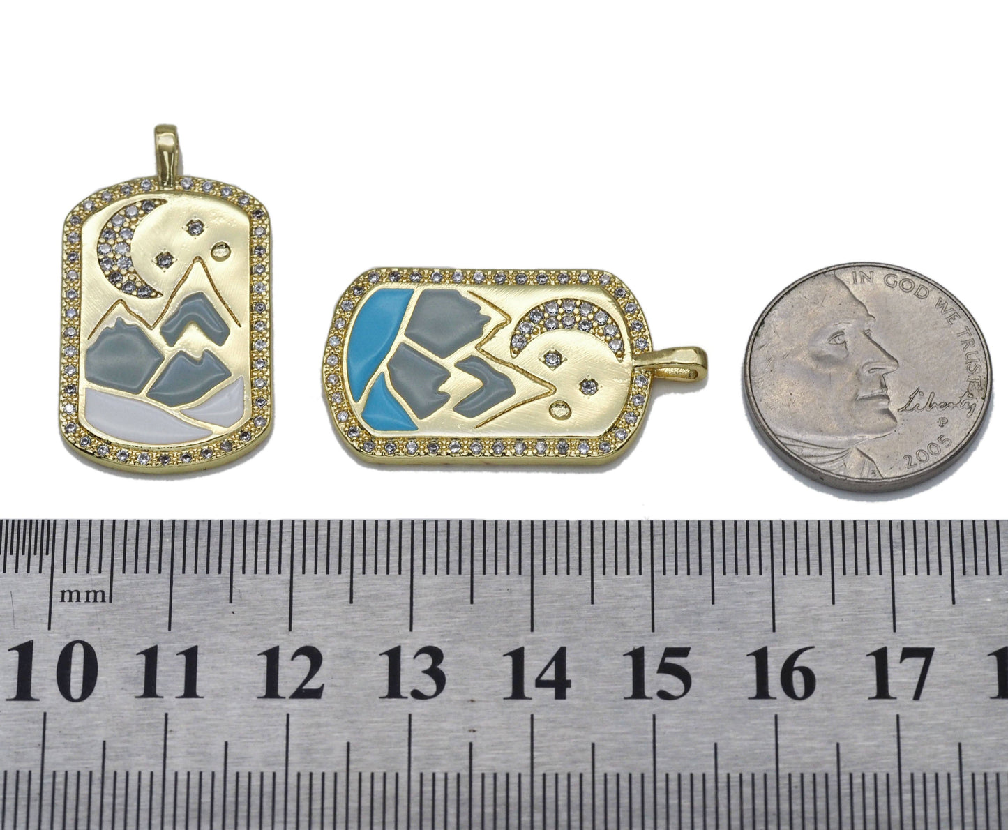 Gold CZ Enamel Mountain Moon Charm, Sku#JL145