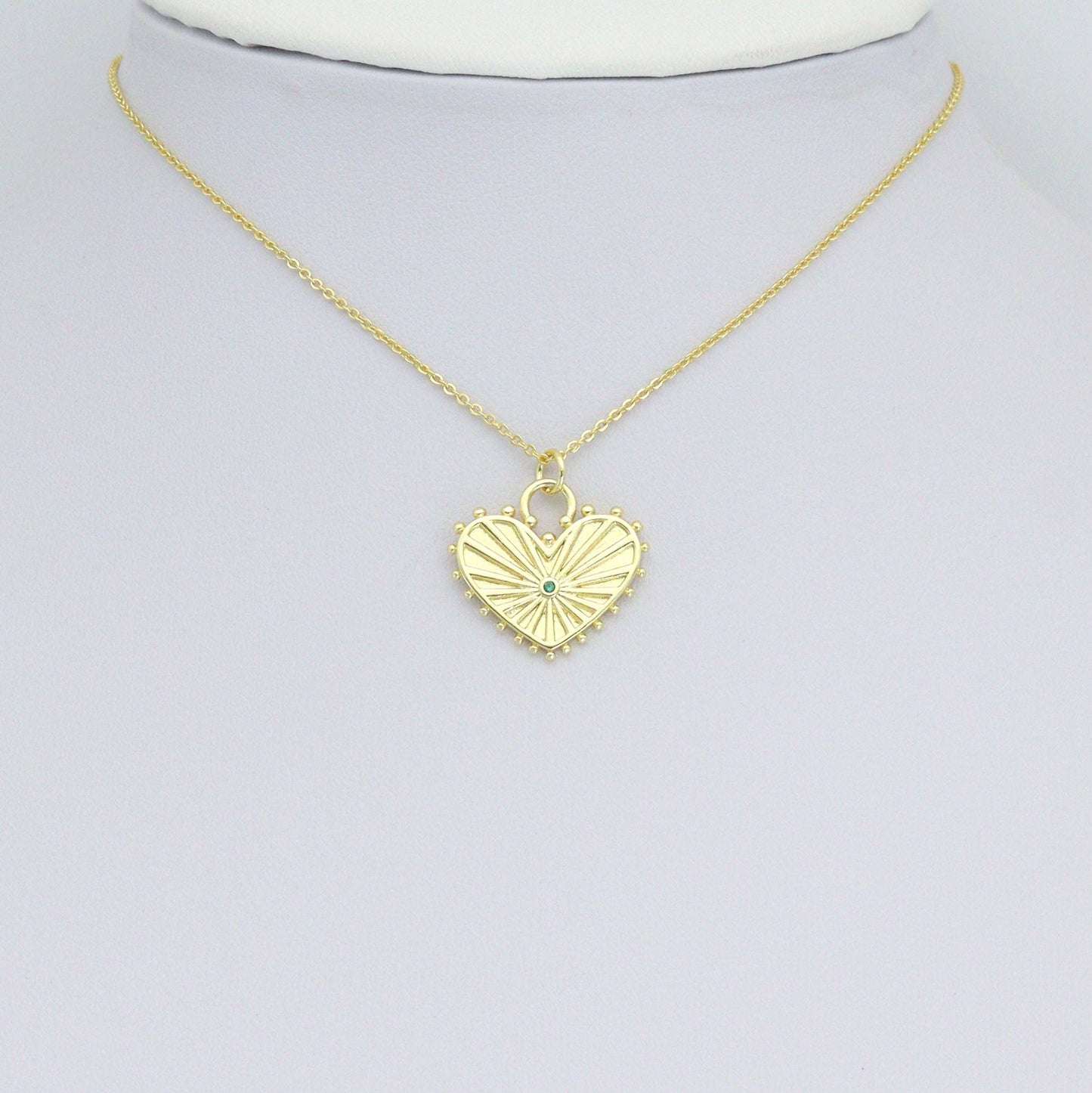 Green CZ Center Heart Lock Charm Pendant, Sku#LK1175