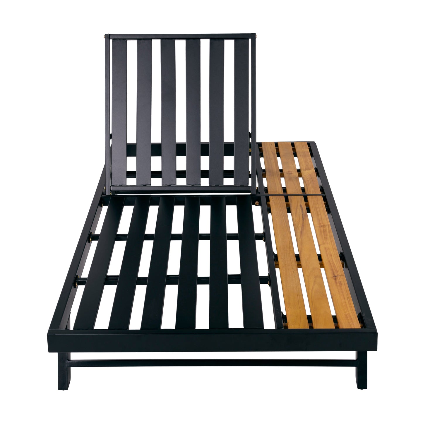 Black Iron + Teak Finish Chaise Lounge Frame