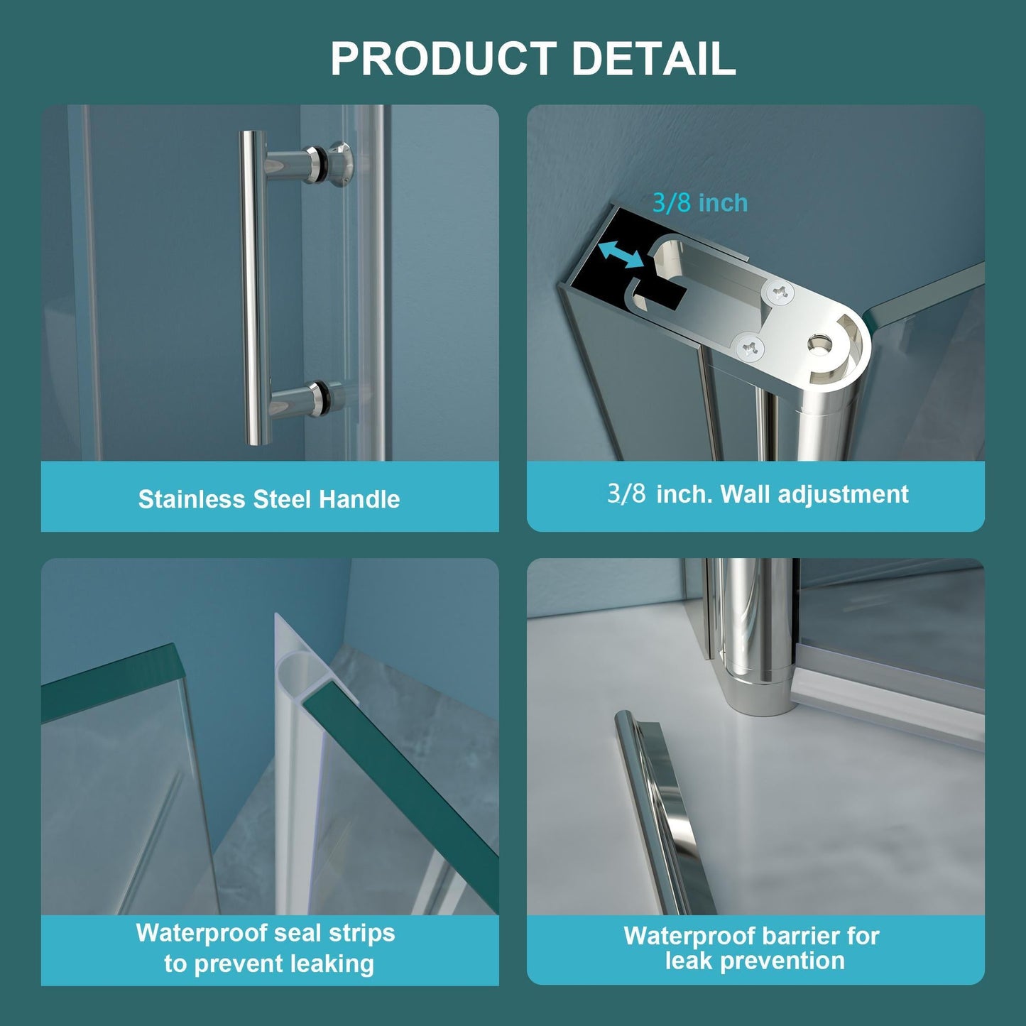 30"W x 72"H Fold Frameless Shower Door with Tempered Glass