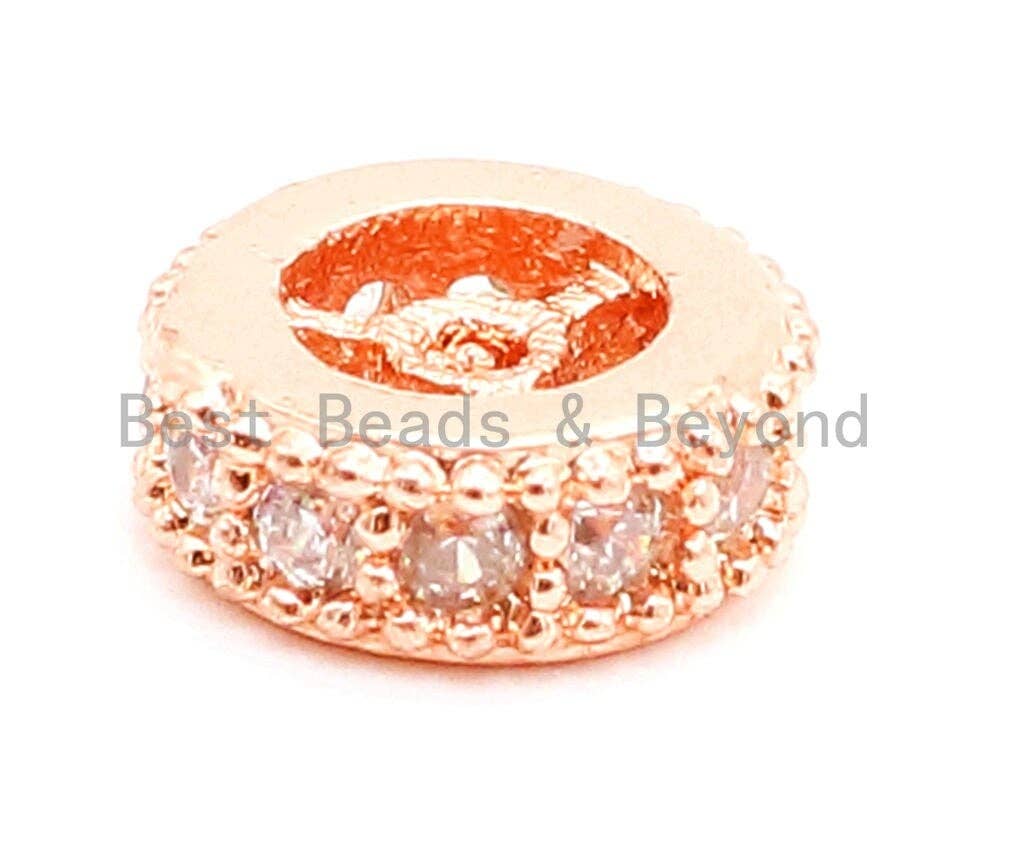 CZ Micro Pave Spacer Beads, Cubic Zirconia Wheel Round Spacer Beads, 6x3mm, 8x3mm, sku#G80