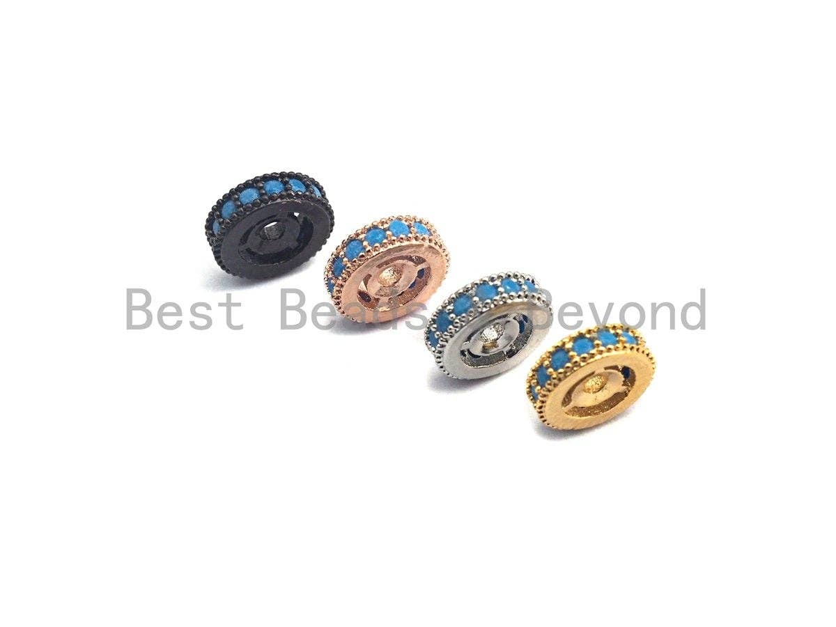 Turquoise CZ Micro Pave Round Wheel Spacer Beads, Cubic Zirconia Spacer beads, Bracelet Spacers, 8mm/10mm,sku#C107