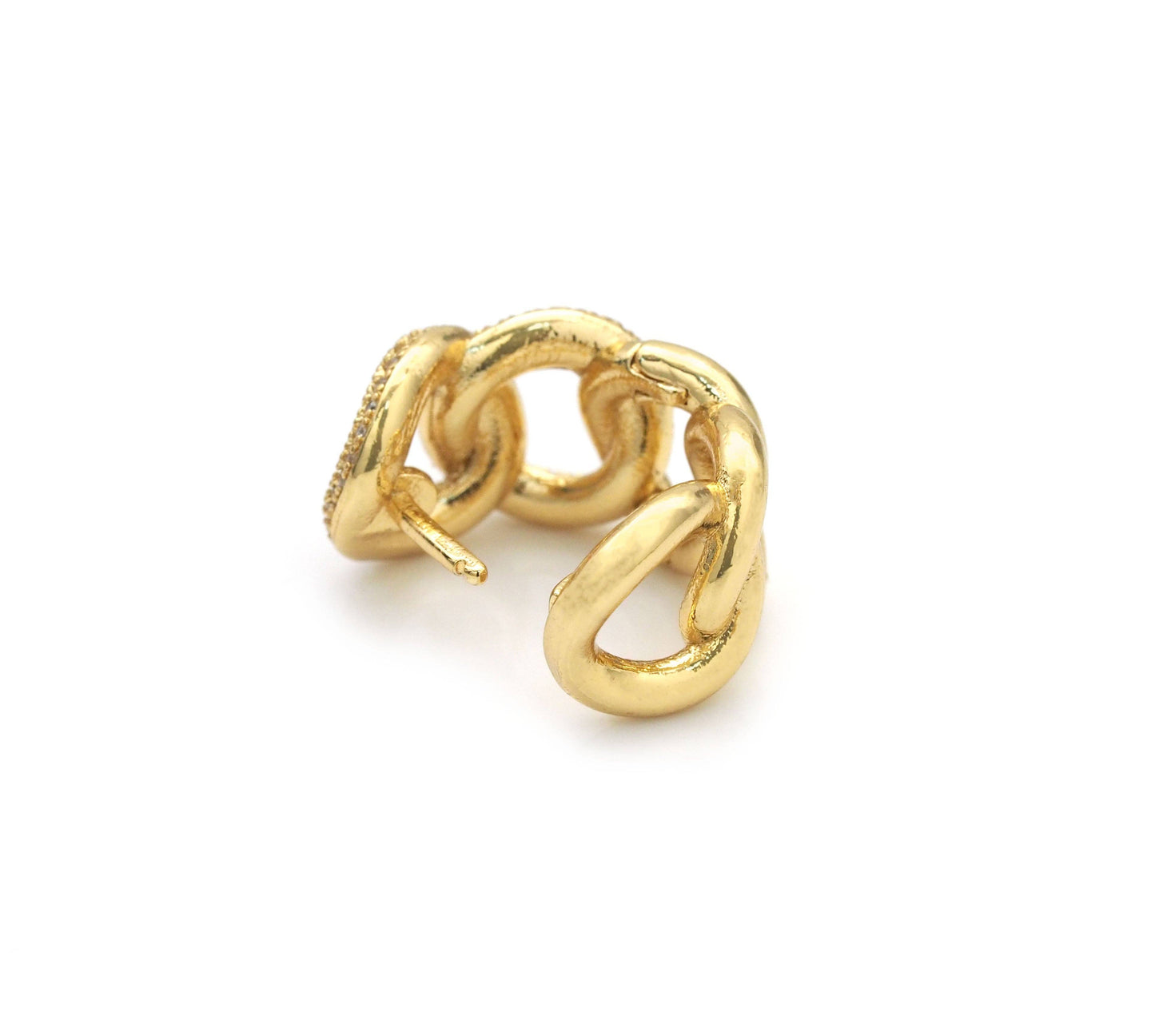 Gold Silver CZ Oval Link Huggies Earrings, Sku#LX175