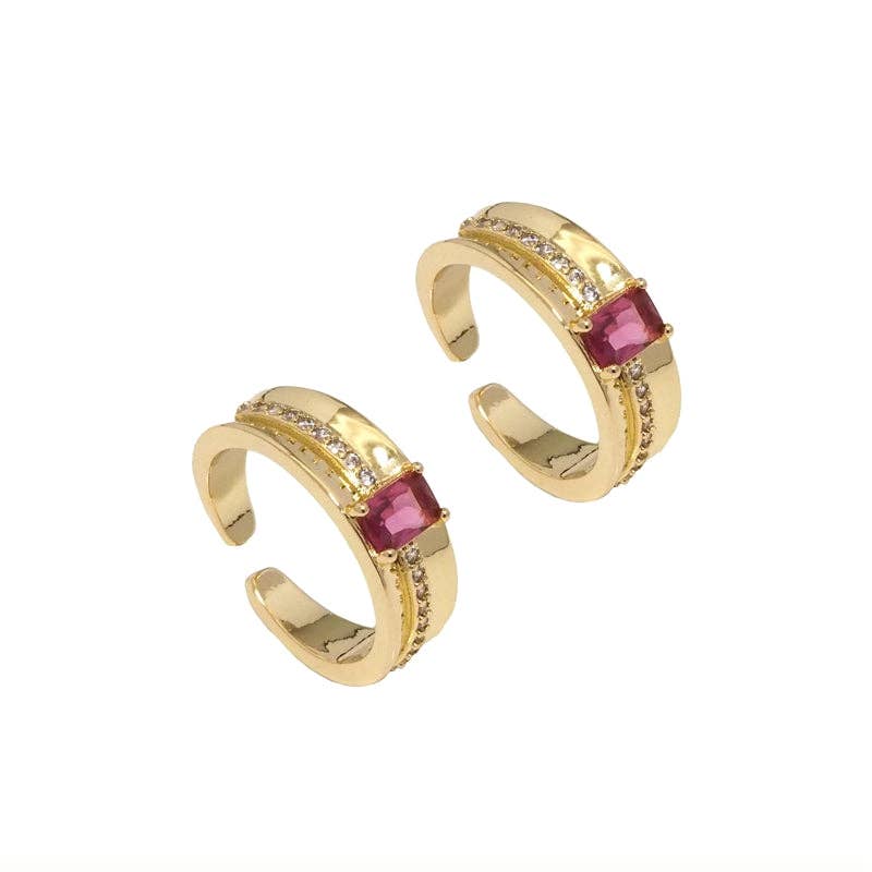 Gold Fuchsia Rectangle CZ Adjustable Ring, Sku#LK797