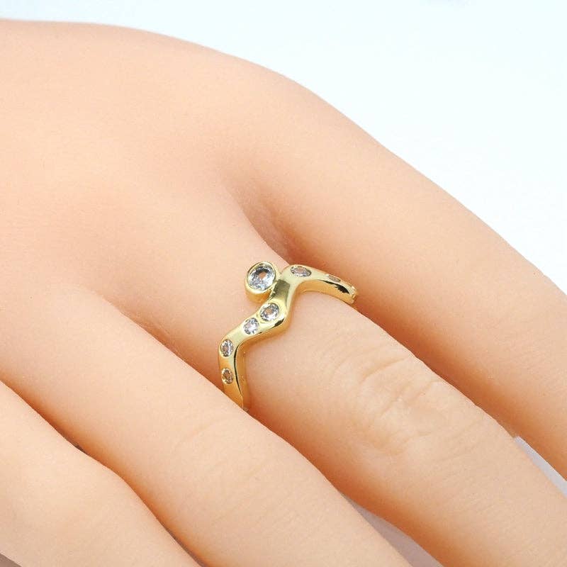 Gold CZ Wave Dot Adjustable Ring, Sku#LK792