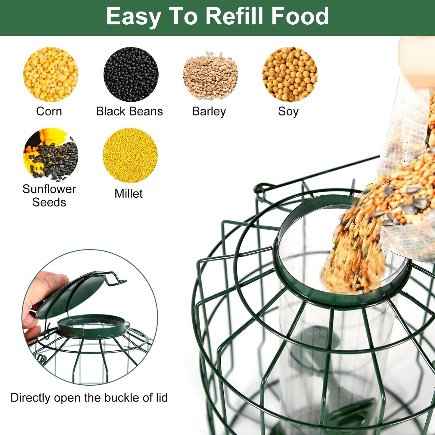 Metal Bird Feeder: Squirrel-Proof Seed Feeder with 4 Ports