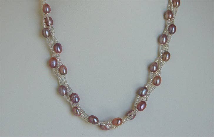 Triple Line woven Freshwater pearl necklace, sku#PBW3
