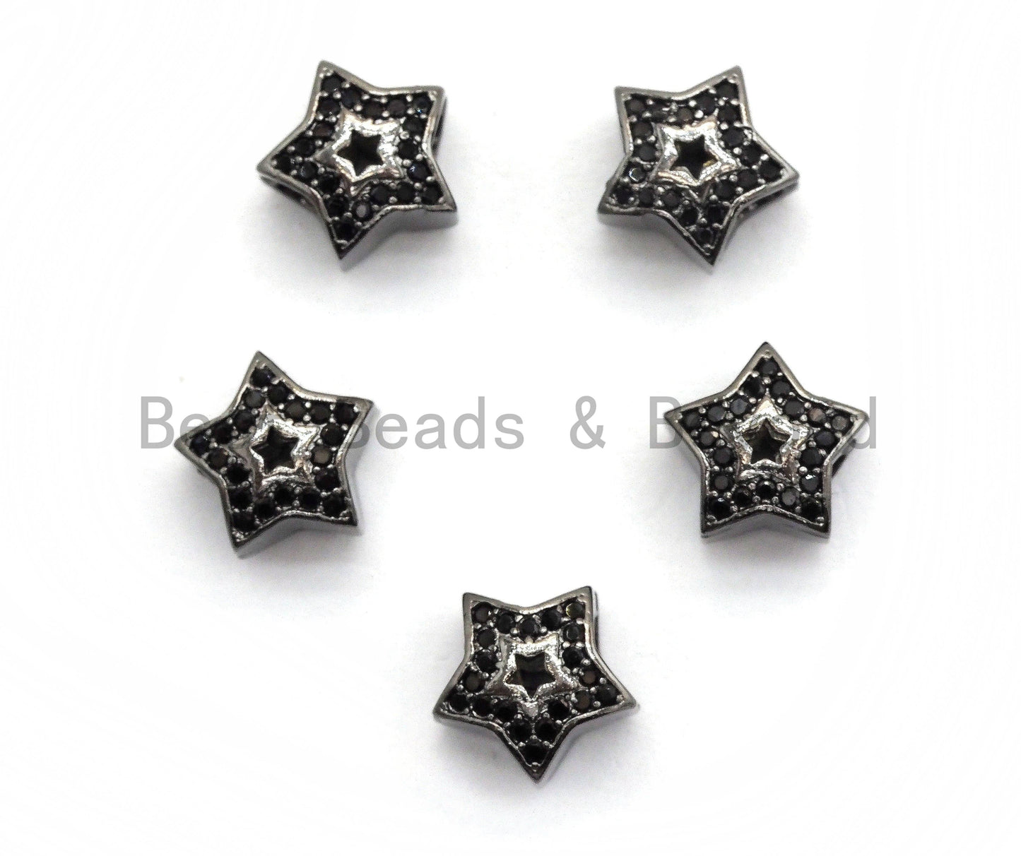 Black CZ Pave On Black Micro Pave Hollow Puffy Star Spacer Beads,sku#C96