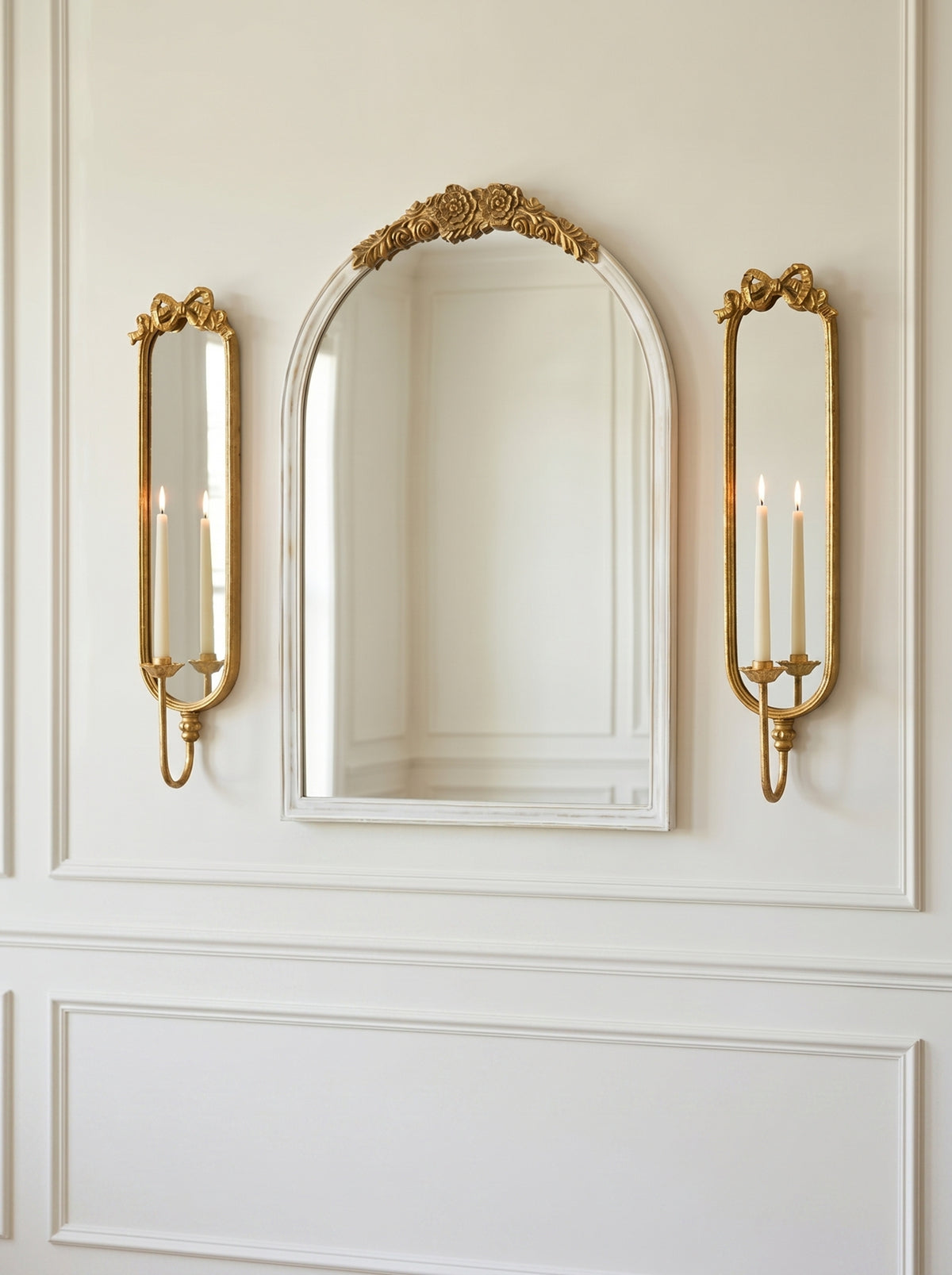 Set of 2 Bow-Top Mirrored Sconce