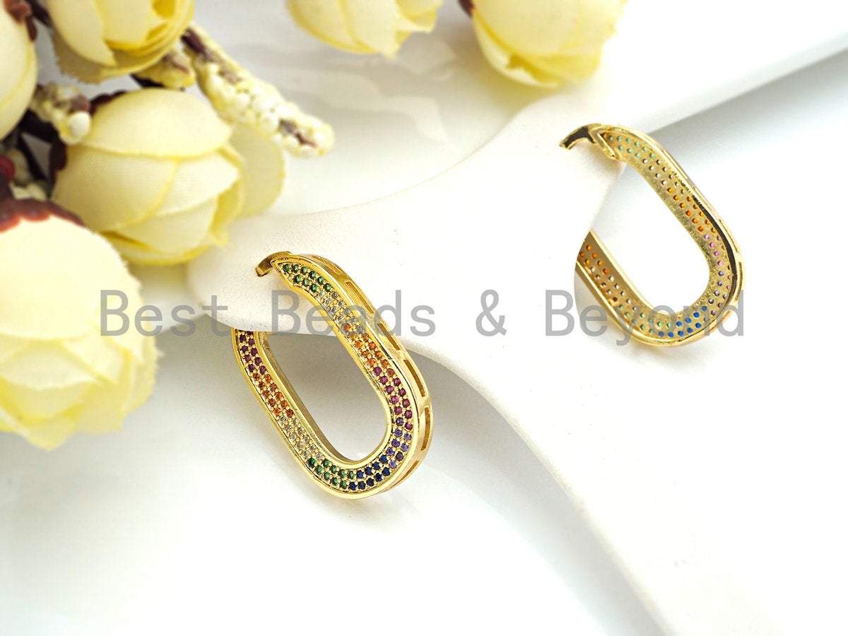 Colorful CZ Huggies Oval Shape Loop Earrings,  Sku#J248