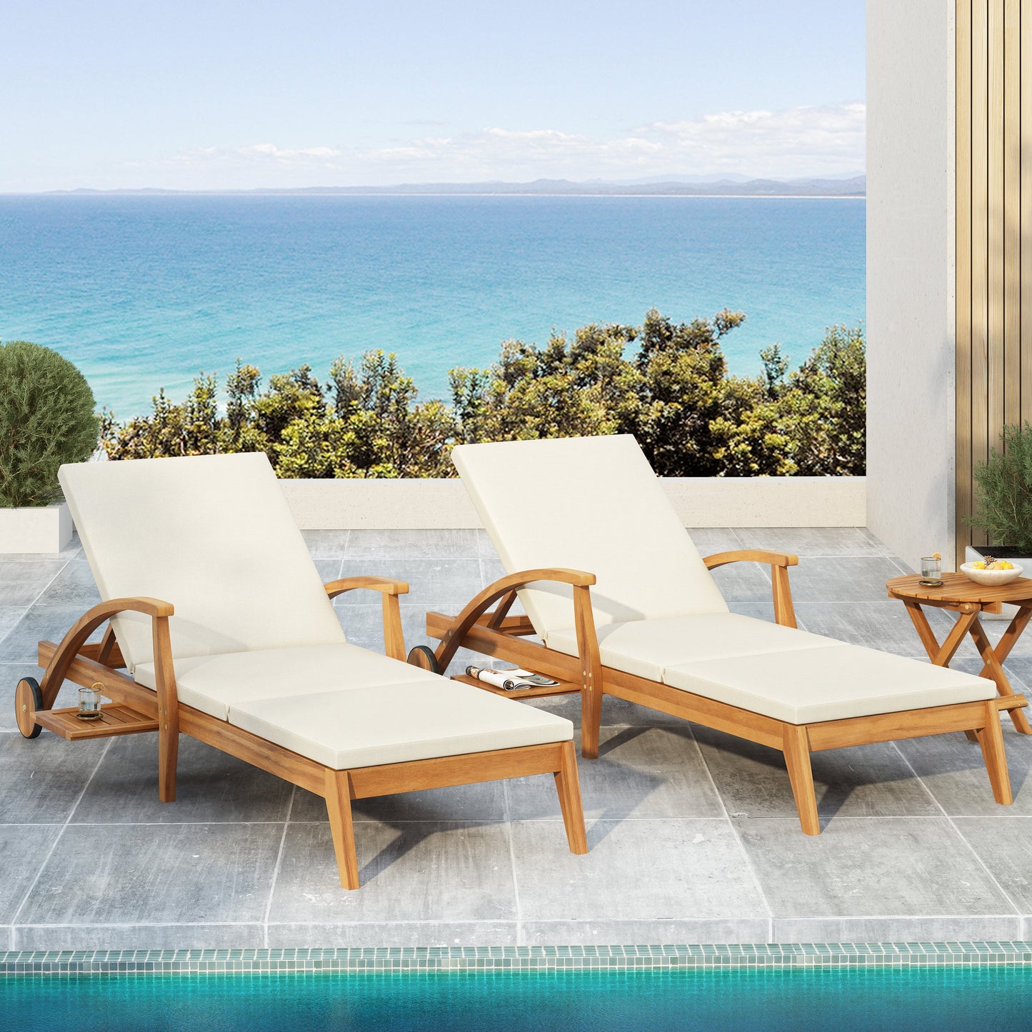 Outdoor Recliner Side Table Set