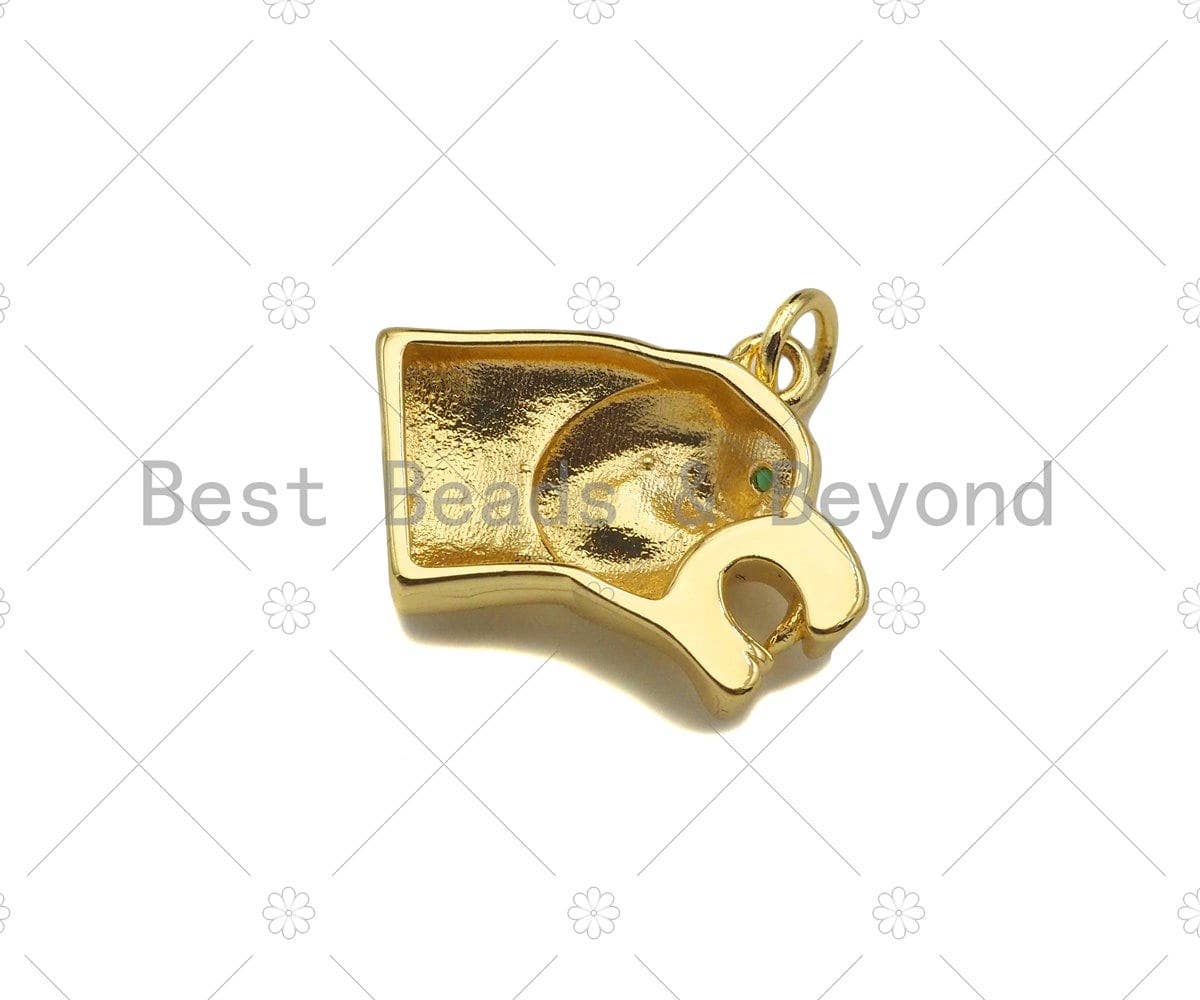 18K Gold Filled Wolf Head Shape Pendant, Green Micro Pave CZ Gold Filled Charm, Necklace Bracelet Charm Pendant, 16x14mm,Sku#Z1346