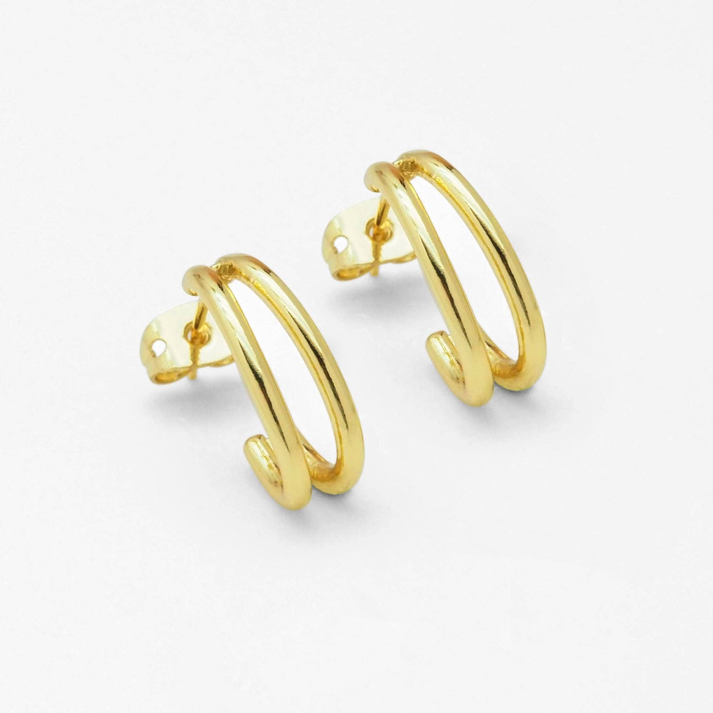 Gold Cute Double line Oval Hoop Stud Earrings, Sku#LK814