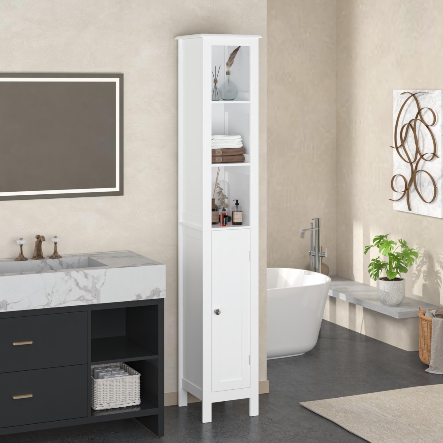 66.92" Tall Bathroom Storage Cabinet with Adjustable Shelves