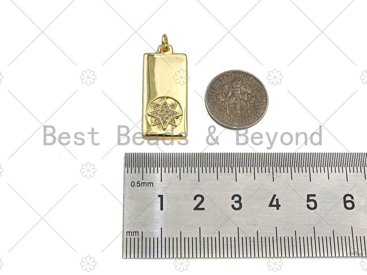 CZ Micro Pave Butterfly Moon Five Point Star North Star On Rectangle Pendant,CZ Medallion Charm, Necklace Bracelet Charm,12x28mm, Sku#LK278