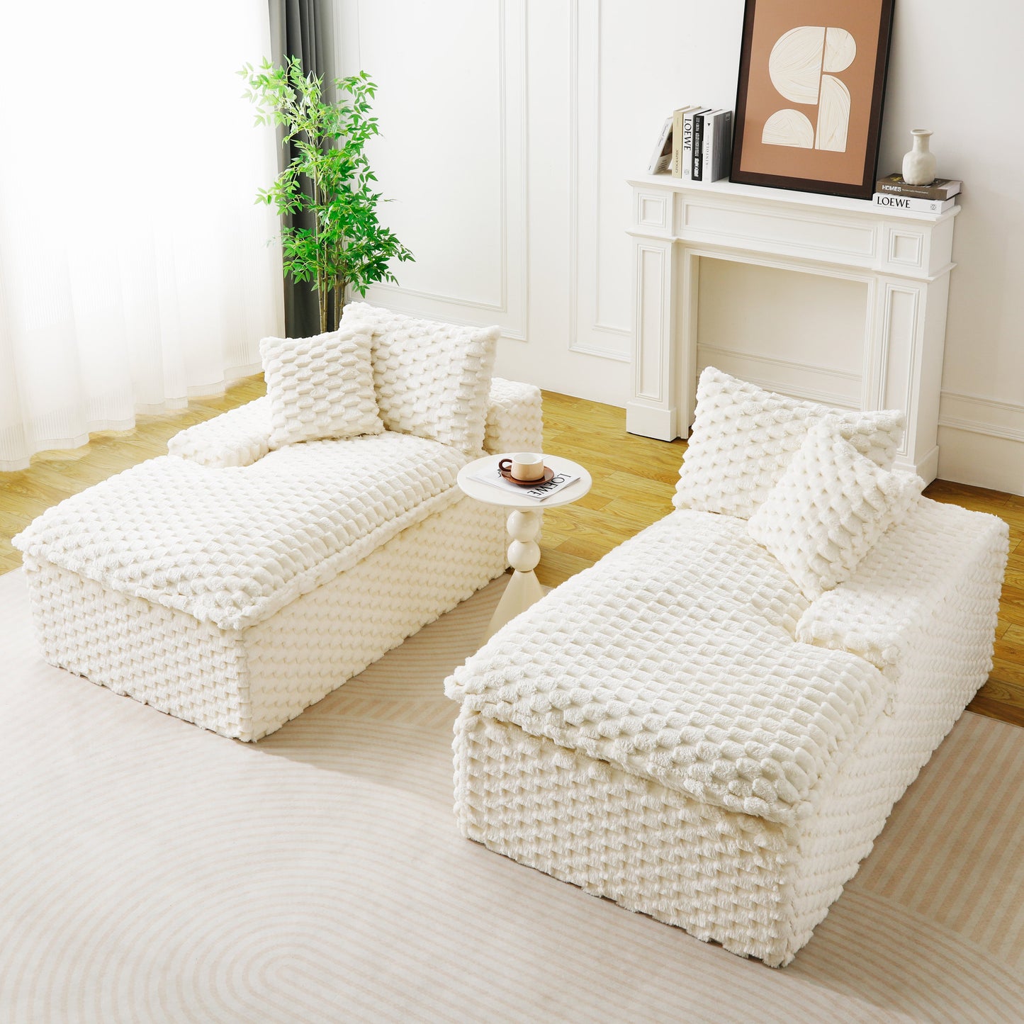 White Turtle Velvet Double Chaise Lounge