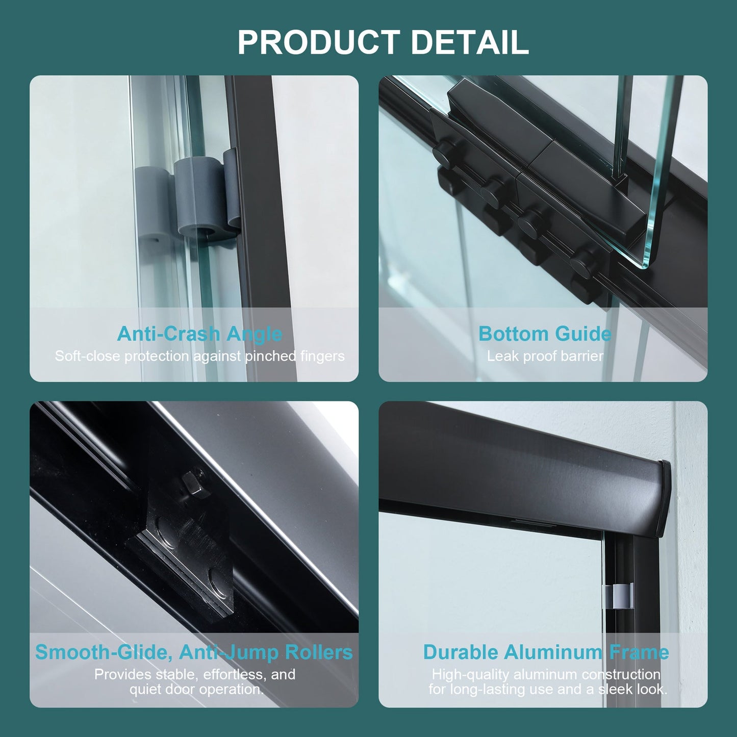 Double Sliding Shower Door 48" W x 76"H - Matte Finish