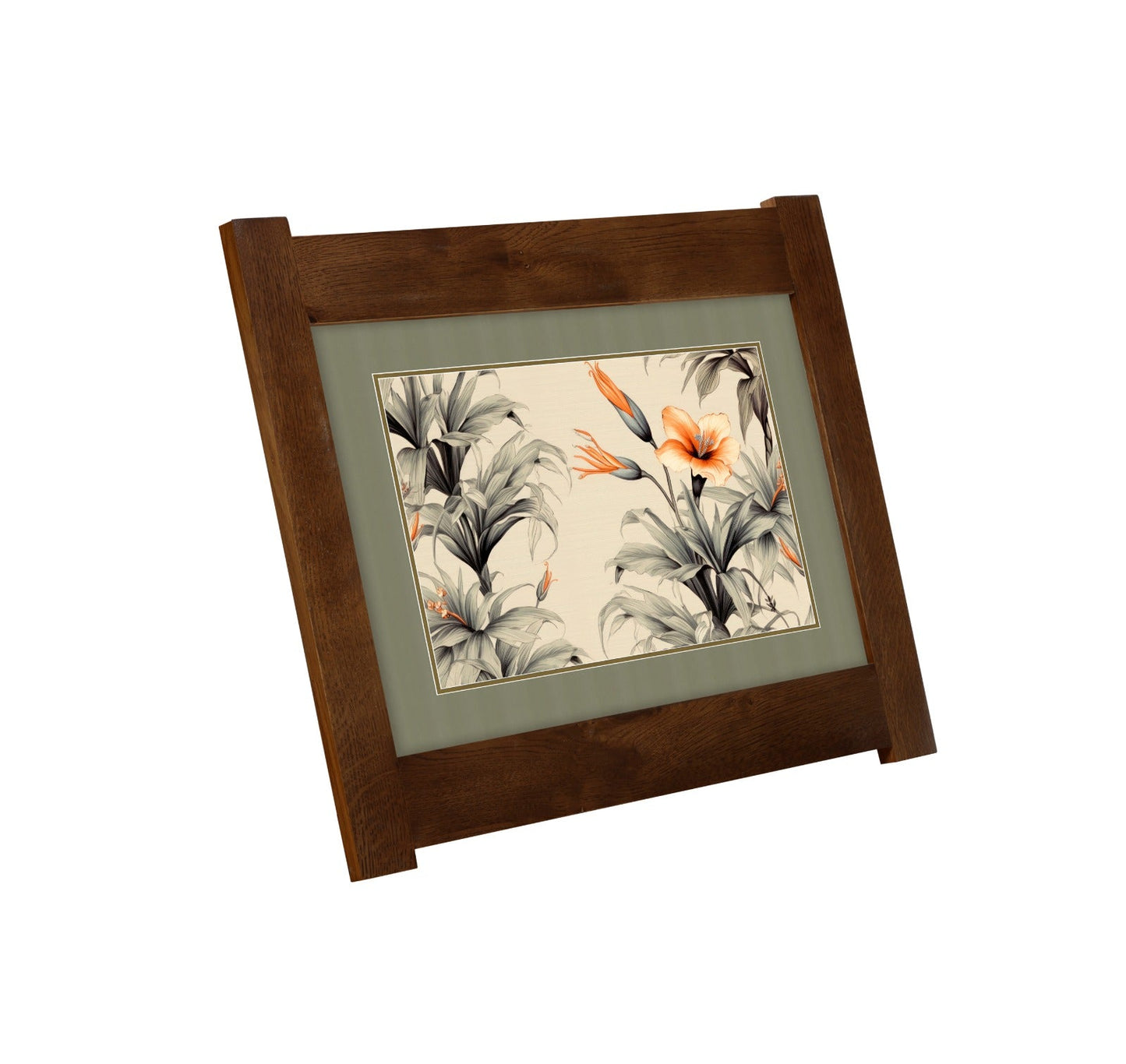 Arts & Crafts Mission Oak Framed Art with Tropical Bloom Walnut finish