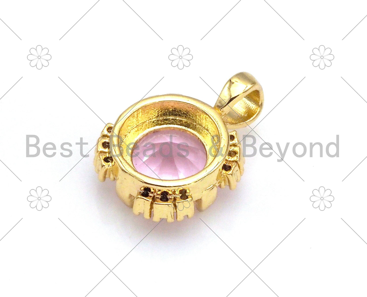 Pink CZ Micro Pave Cute Round Shape Pendant, 18K Gold Filled Round CZ Charm, Big CZ Pave Pendant, 11x15mm, Sku#LK372