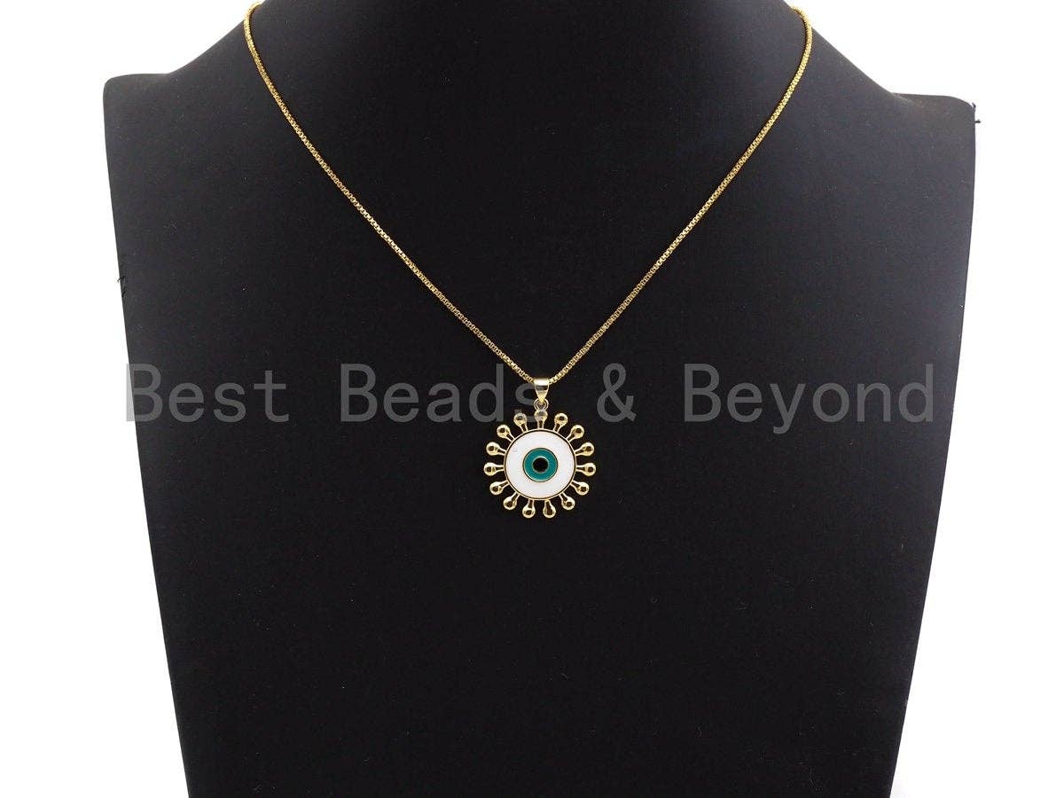 Enamel Colorful Sunflower Evil Eye Round Pendant,CZ Micro Pave Oil Drop pendant,Enamel pendant,Enamel Jewelry,26x27mm,sku#F974