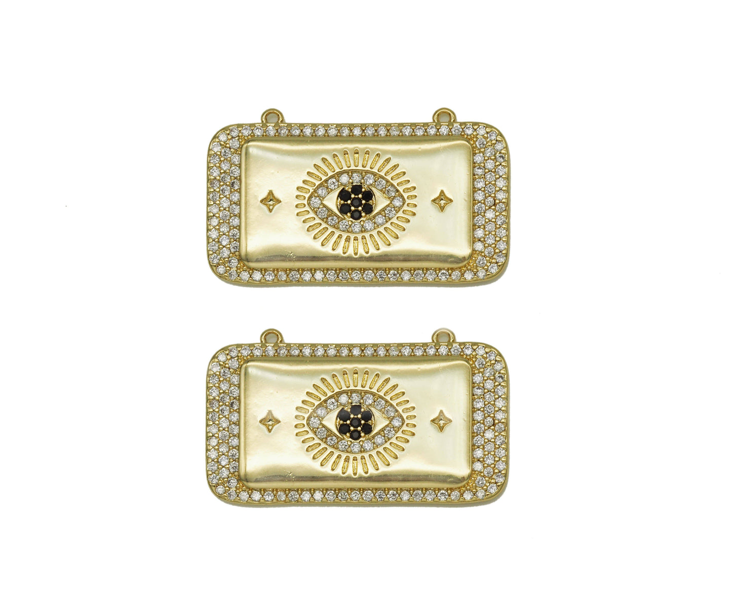 CZ Evil Eye Rectangle Connector Charm, Sku#L654