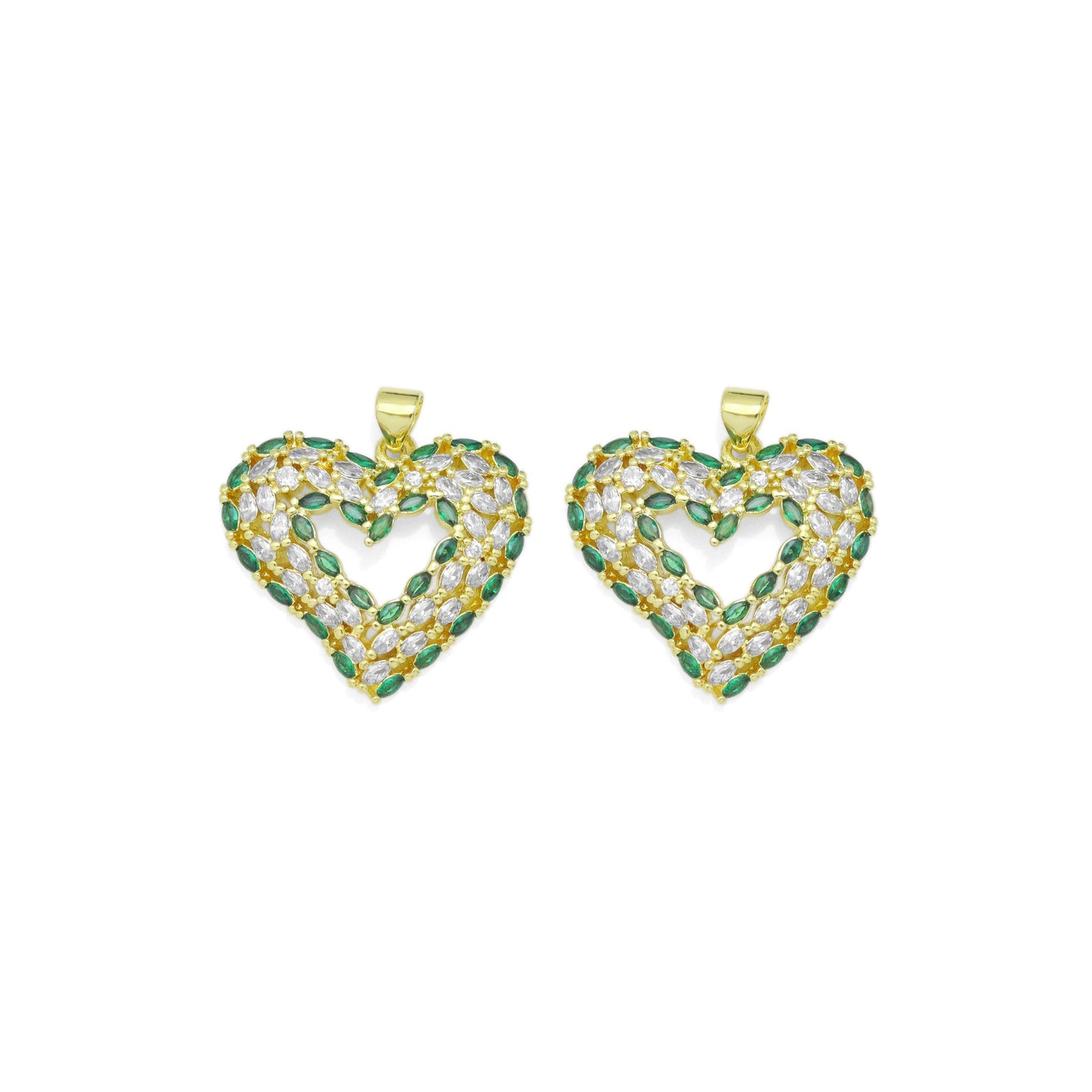 Green Clear Baguette CZ Heart Charm, Sku#LK943