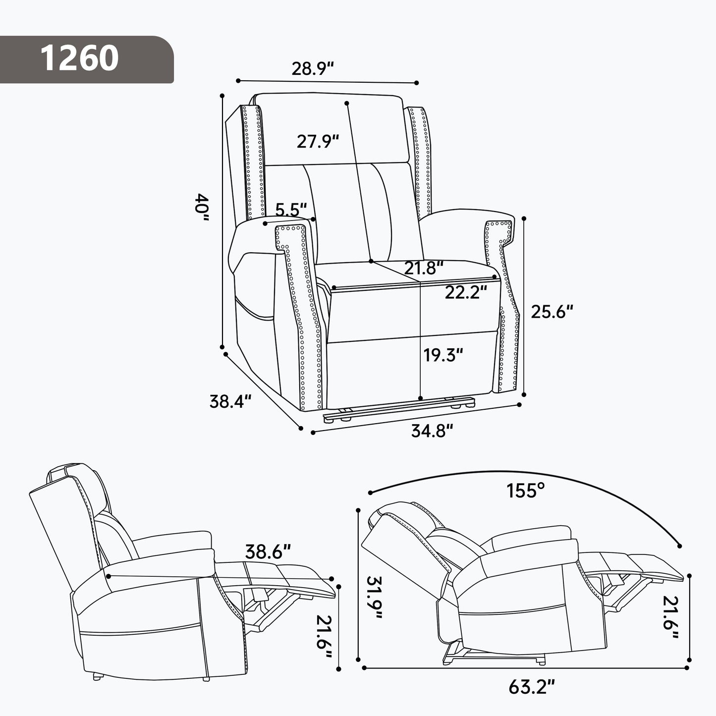 Grey Manual Recliner Chair in Faux Leather