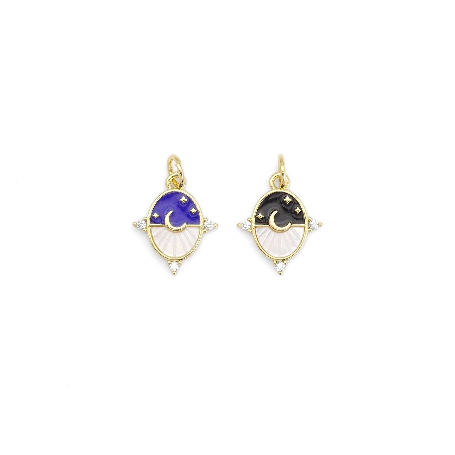 Gold Mop black white  Cresent Moon Star Oval Charm, Sku#LX286