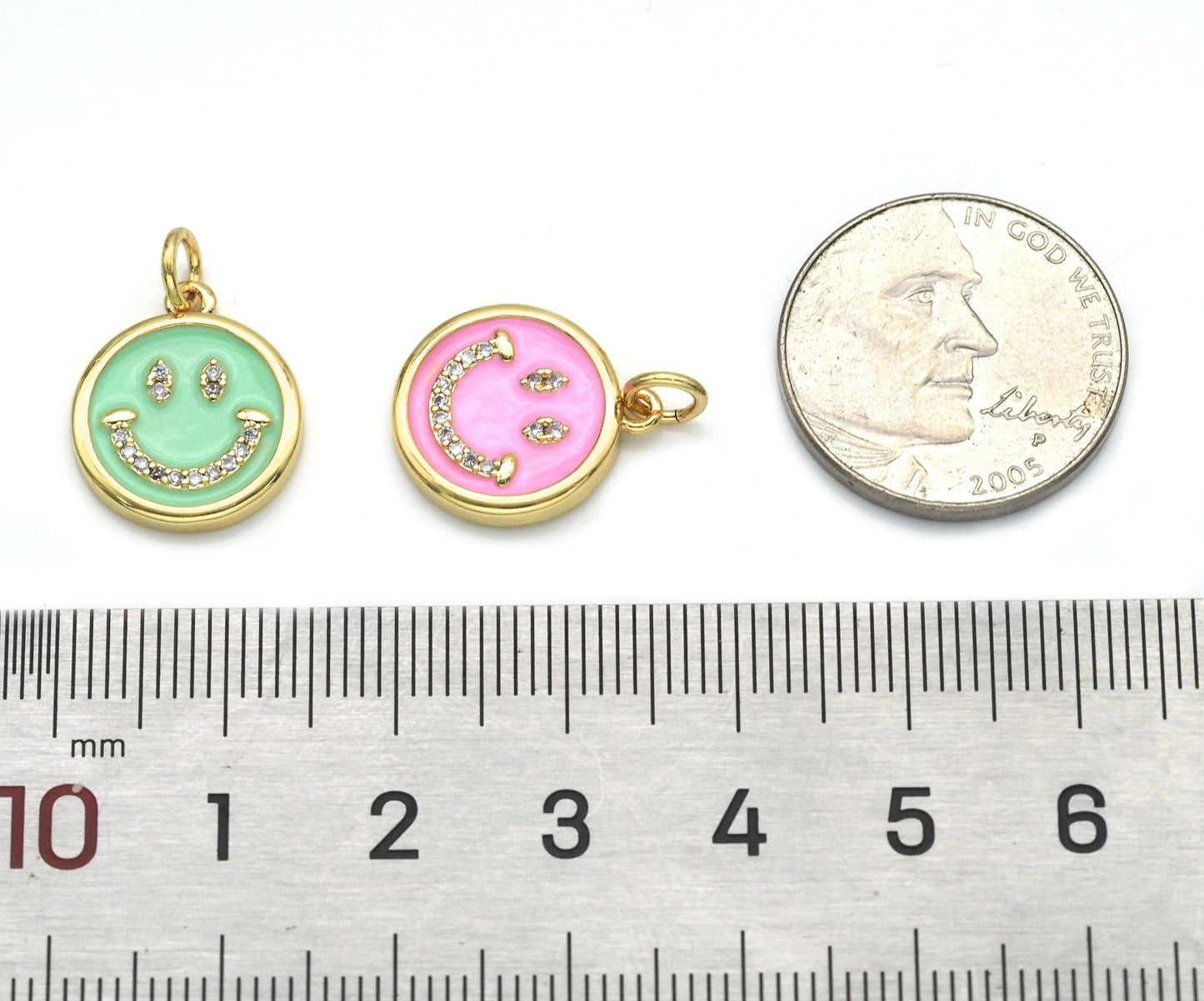 CZ Pave Enamel Smiley Face Charm, Sku#F1519C