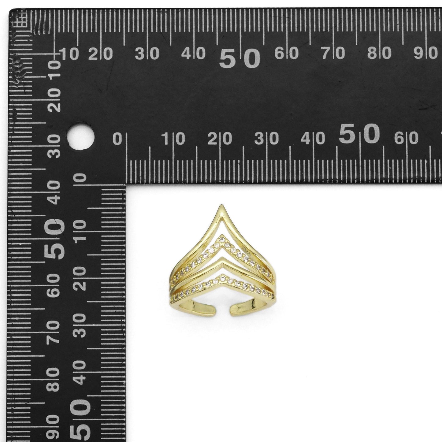 Gold Clear CZ Waving Lines Adjustable Ring, Sku#LK862