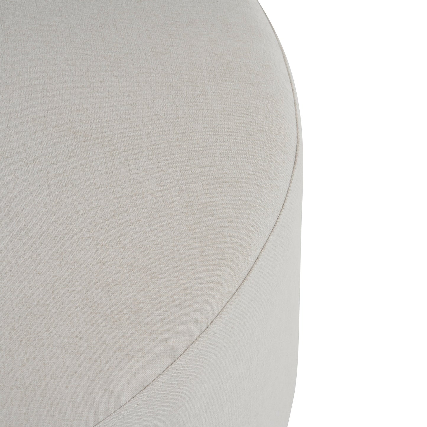 White Fabric Round Ottoman with Wooden Legs